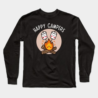 Kawaii Campfire with Happy Marshmallows (dark) Long Sleeve T-Shirt